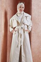 Hijab clothing BEIGE BELTED COTTON TRENCH COAT T 3201