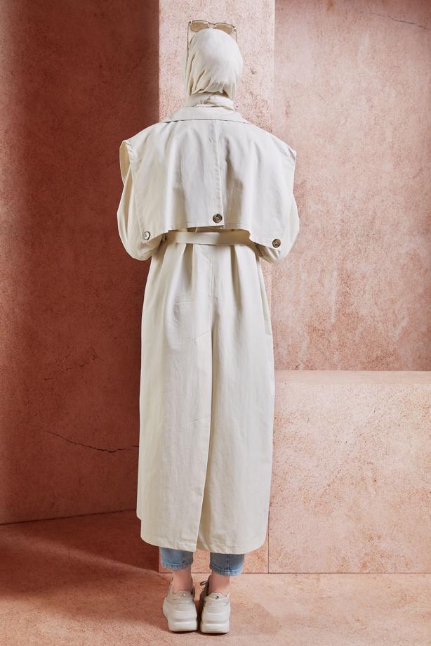 Vêtements hijab  BELTED COTTON TRENCH COAT T 3201 - TRENDTESETTÜR