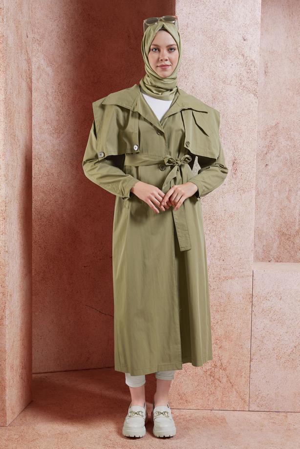 Vêtements hijab  BELTED COTTON TRENCH COAT T 3201 - TRENDTESETTÜR