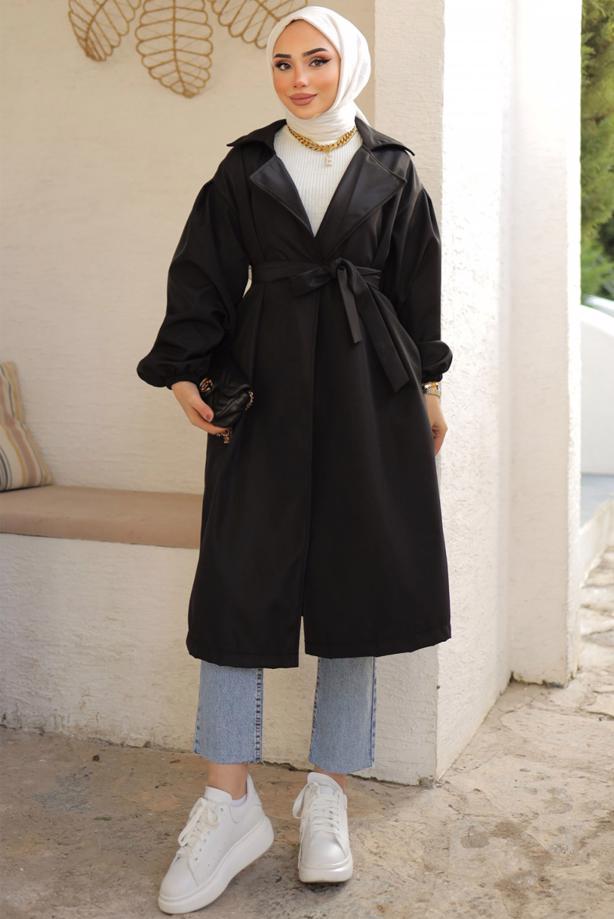 Vêtements hijab NOIR TRENCH CEINTURE CEINTURE T 33516 - TRENDTESETTÜR