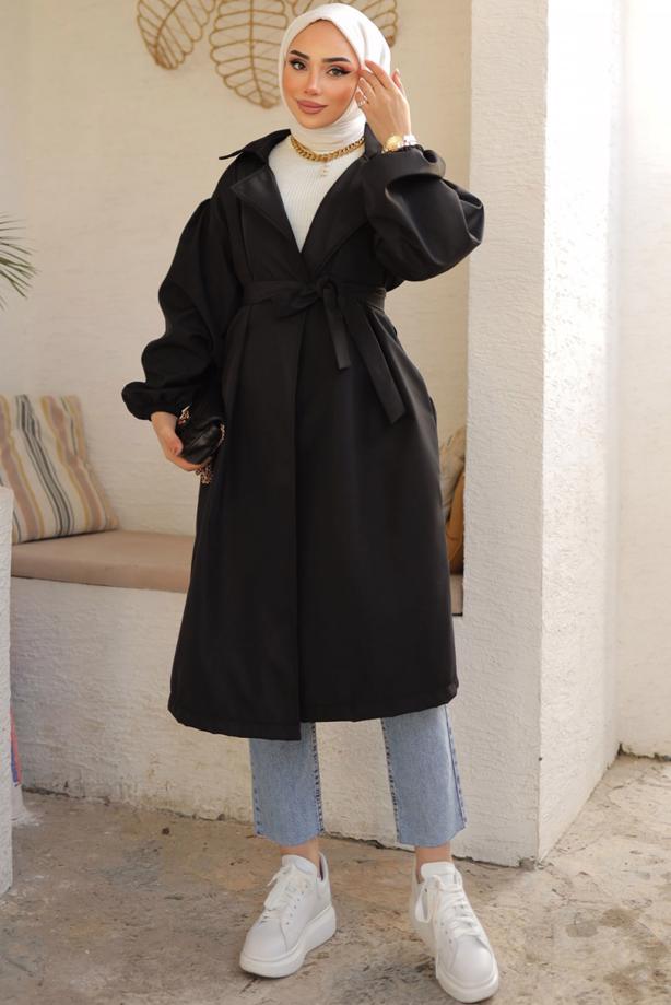 Vêtements hijab NOIR TRENCH CEINTURE CEINTURE T 33516 - TRENDTESETTÜR