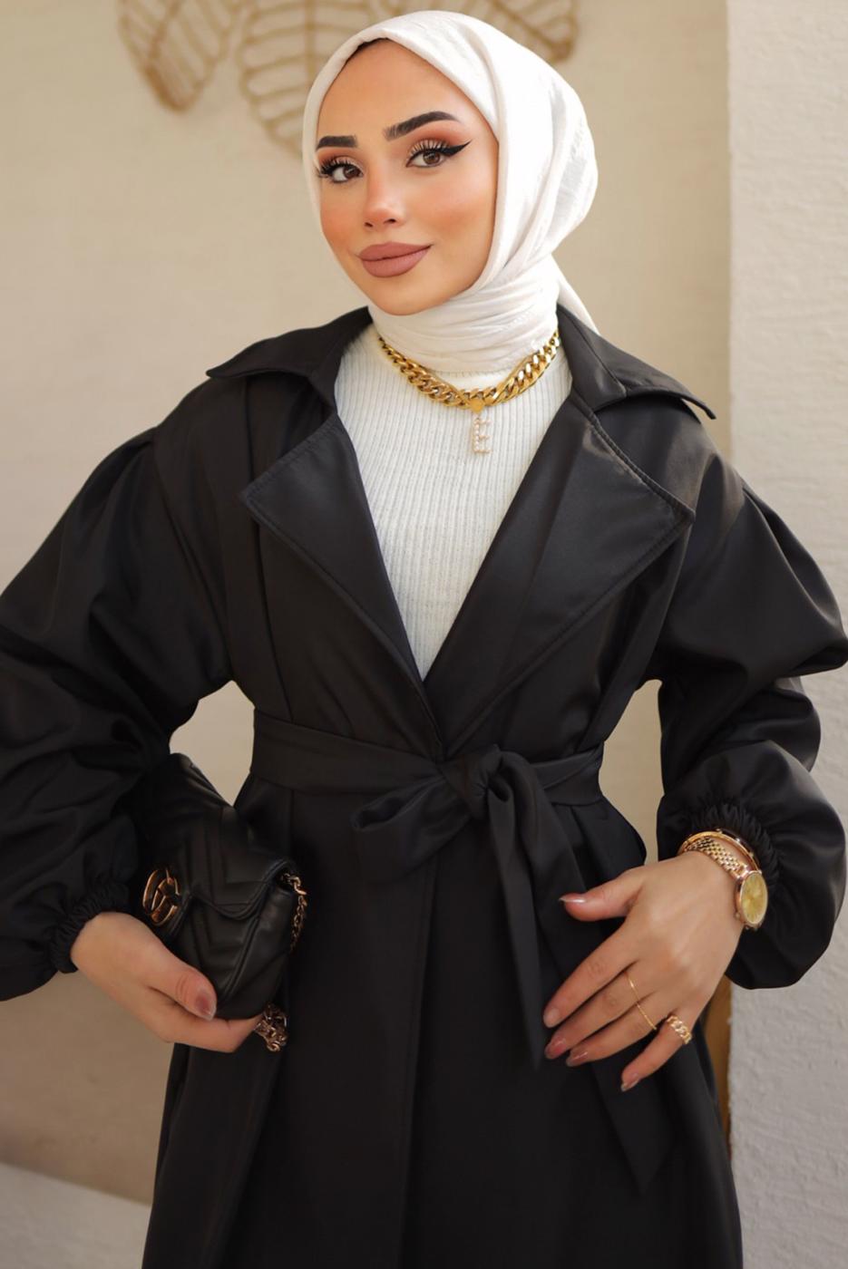 Vêtements hijab NOIR TRENCH CEINTURE CEINTURE T 33516