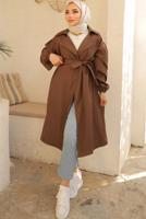 Tesettür giyim KAHVE KUŞAKLI TRENÇKOT T 33516