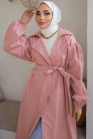 Tesettür giyim PUDRA KUŞAKLI TRENÇKOT T 33516