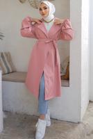 Tesettür giyim PUDRA KUŞAKLI TRENÇKOT T 33516