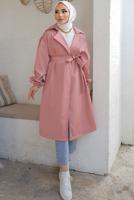 Tesettür giyim PUDRA KUŞAKLI TRENÇKOT T 33516