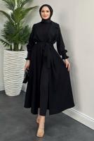 Tesettür giyim SİYAH KUŞAKLI TRENÇKOT T 3995