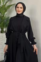 Tesettür giyim SİYAH KUŞAKLI TRENÇKOT T 3995