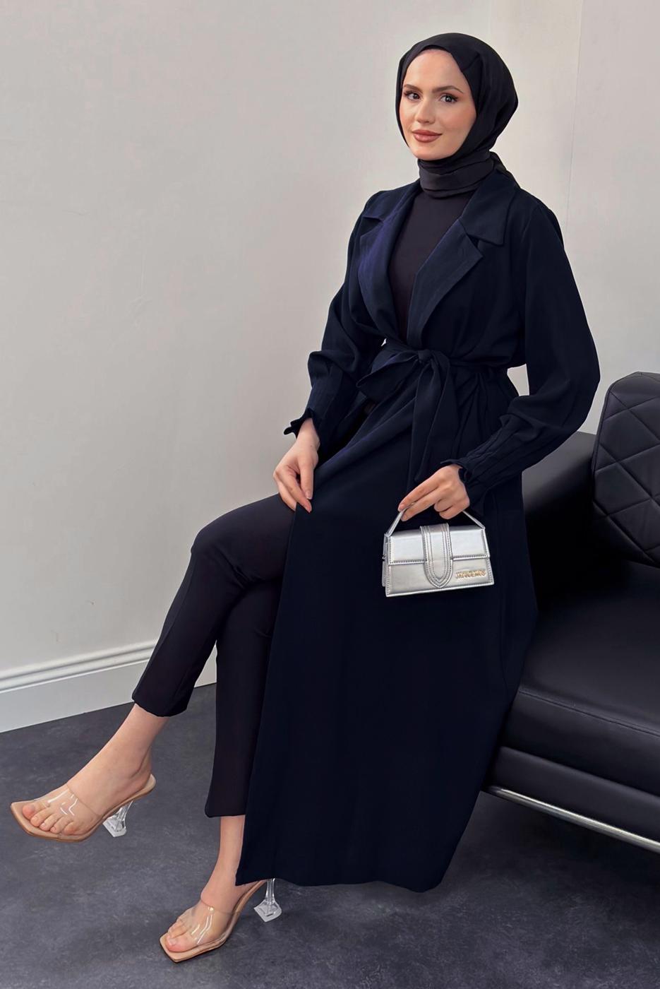 Vêtements hijab BLEU MARINE TRENCH CEINTURE CEINTURE T 3995