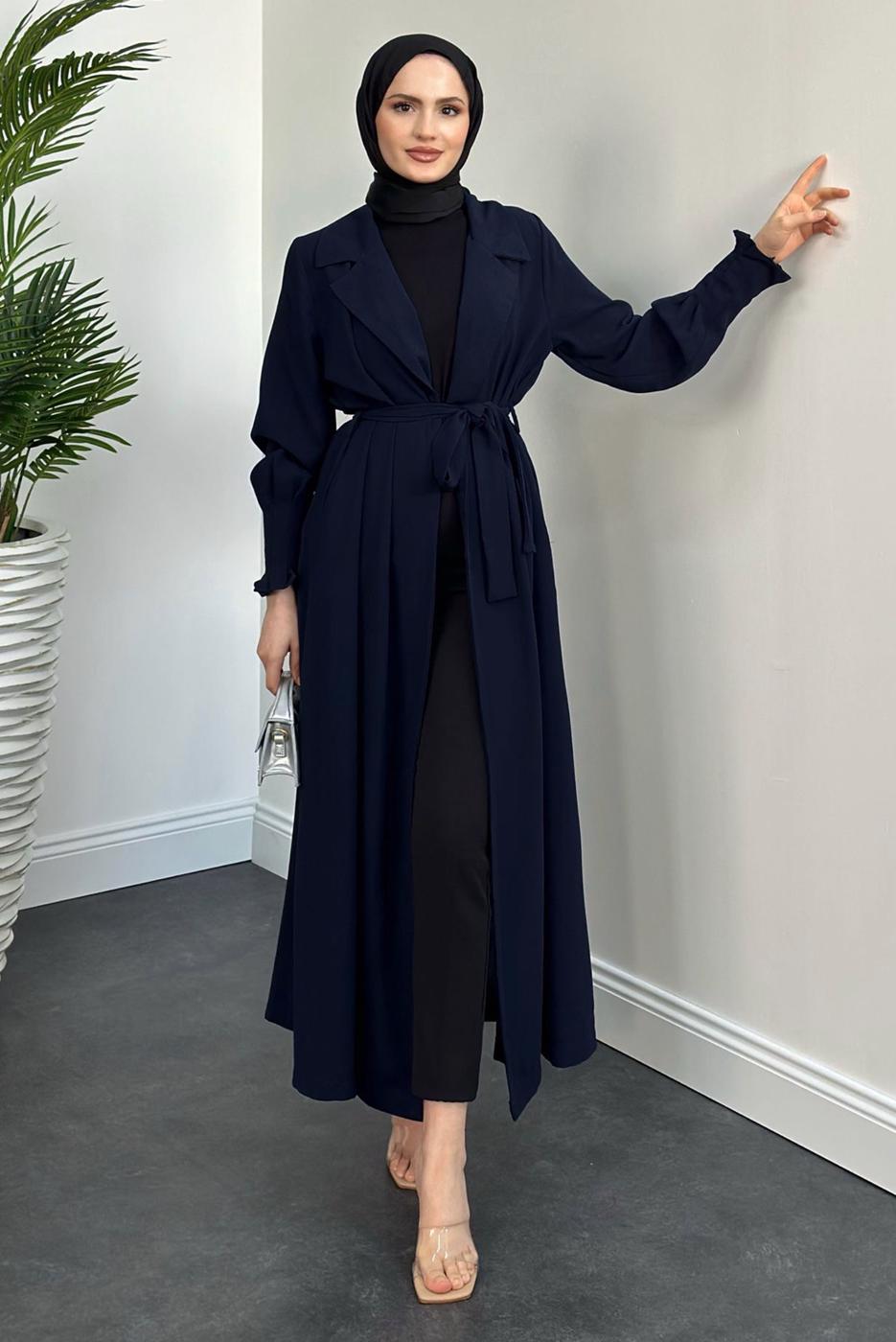 Vêtements hijab BLEU MARINE TRENCH CEINTURE CEINTURE T 3995