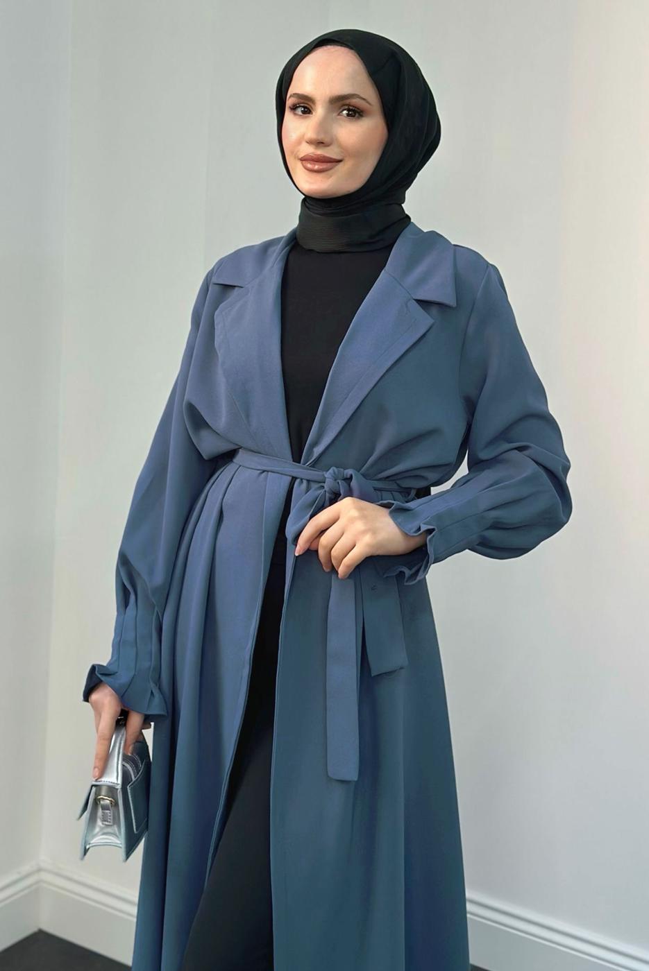 Vêtements hijab BLEU MARINE TRENCH CEINTURE CEINTURE T 3995