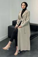 Tesettür giyim BEJ KUŞAKLI TRENÇKOT T 3995