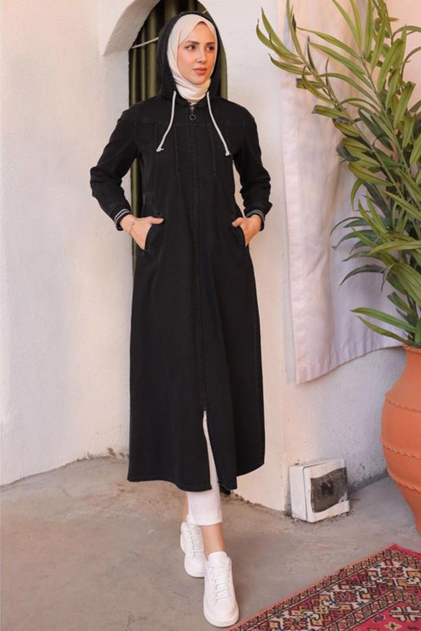 Vêtements hijab NOIR FINITION EN DENIM À CAPUCHE T 4197 - TRENDTESETTÜR