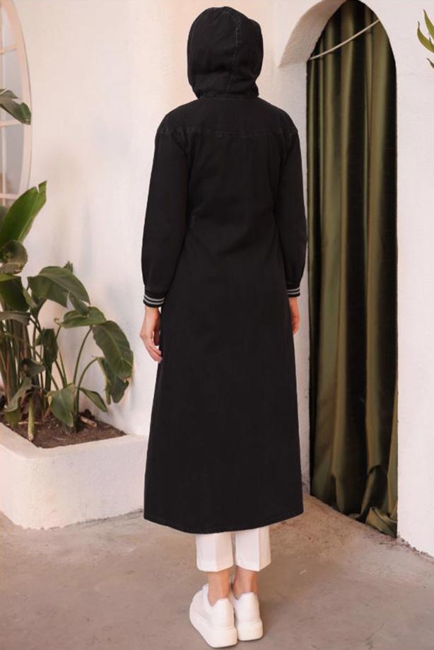 Vêtements hijab NOIR FINITION EN DENIM À CAPUCHE T 4197 - TRENDTESETTÜR