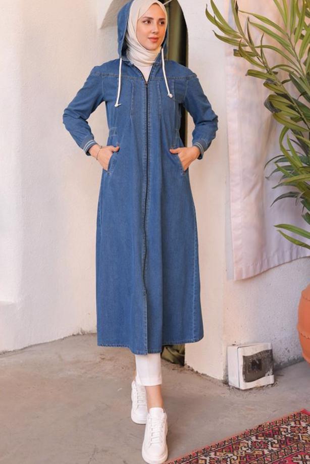 Vêtements hijab BLEU FINITION EN DENIM À CAPUCHE T 4197 - TRENDTESETTÜR