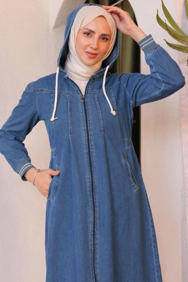 Vêtements hijab BLEU FINITION EN DENIM À CAPUCHE T 4197 - TRENDTESETTÜR