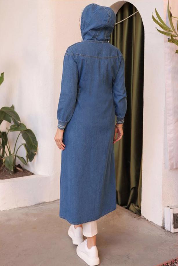 Vêtements hijab BLEU FINITION EN DENIM À CAPUCHE T 4197 - TRENDTESETTÜR