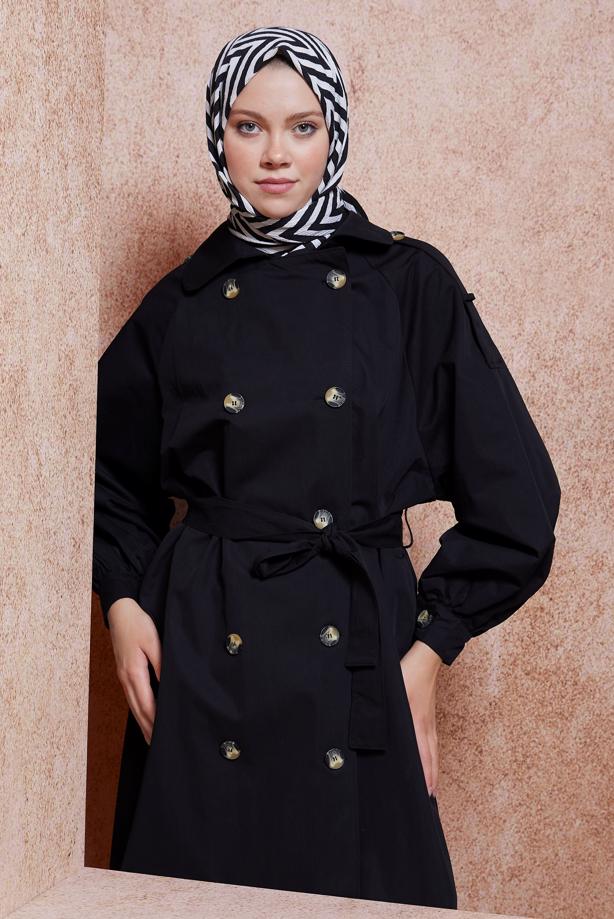 Vêtements hijab  BELTED COTTON TRENCH COAT T 6201  - TRENDTESETTÜR