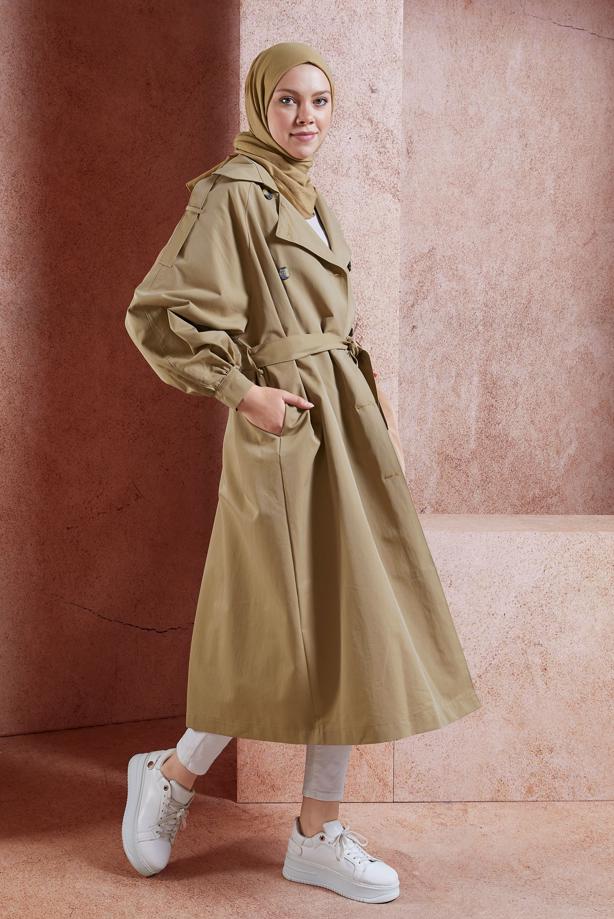 Vêtements hijab  BELTED COTTON TRENCH COAT T 6201  - TRENDTESETTÜR