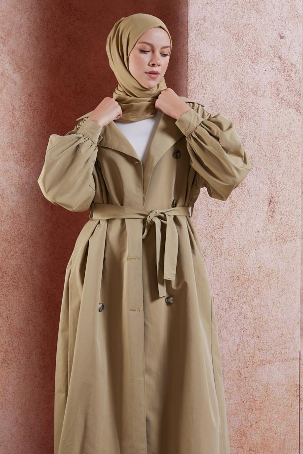 Vêtements hijab  BELTED COTTON TRENCH COAT T 6201  - TRENDTESETTÜR