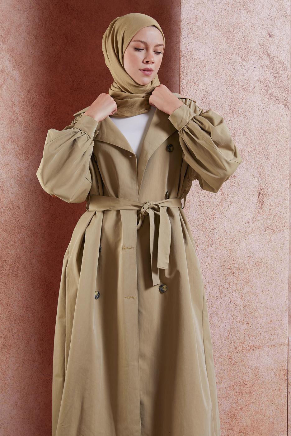 Vêtements hijab BRUN TRENCH COAT EN COTON CEINTURÉ T 6201
