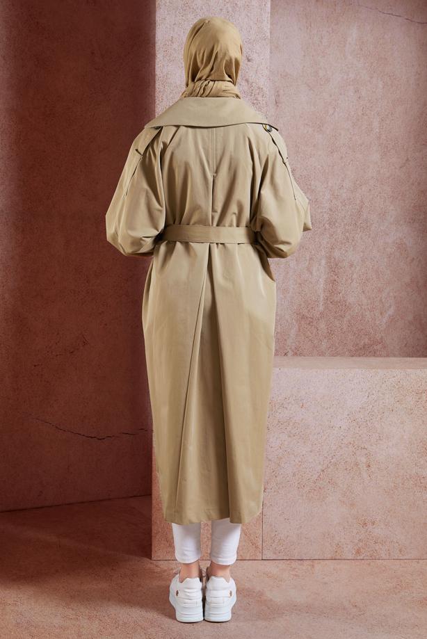 Vêtements hijab  BELTED COTTON TRENCH COAT T 6201  - TRENDTESETTÜR