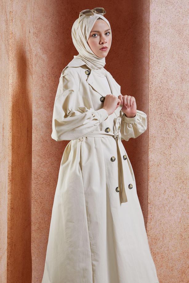 Vêtements hijab  BELTED COTTON TRENCH COAT T 6201  - TRENDTESETTÜR