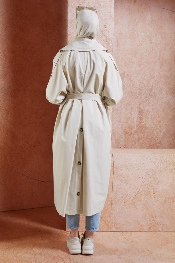 Vêtements hijab  BELTED COTTON TRENCH COAT T 6201  - TRENDTESETTÜR