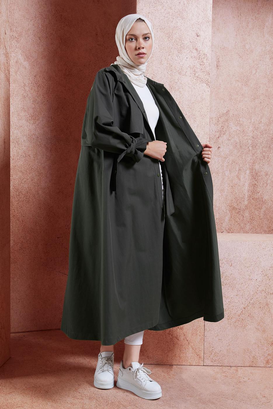 Vêtements hijab GRIS TRENCH-COAT À TAILLE NOUÉE T 7201