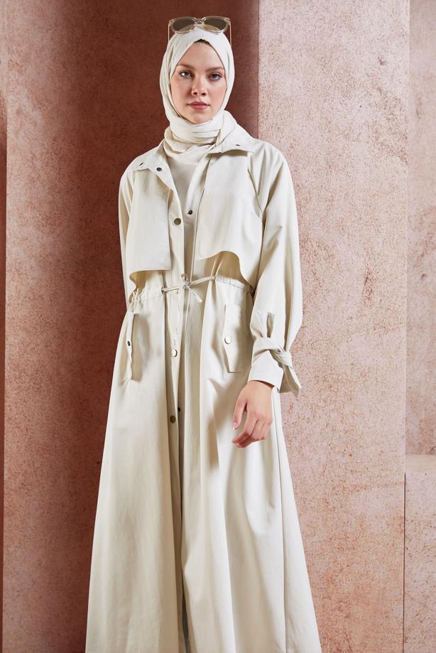 Vêtements hijab  TIED WAIST TRENCH COAT T 7201 - TRENDTESETTÜR