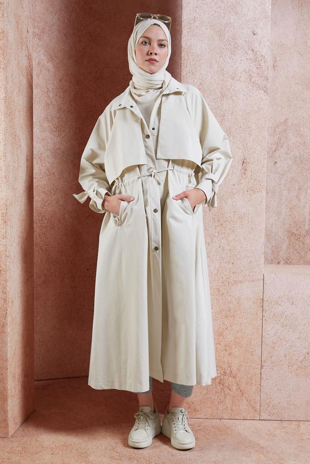 Vêtements hijab  TIED WAIST TRENCH COAT T 7201 - TRENDTESETTÜR