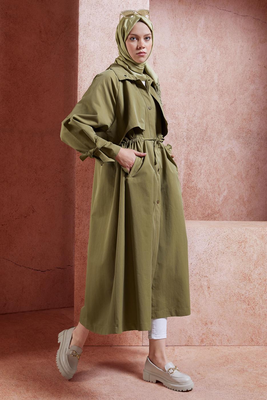 Vêtements hijab VERT TRENCH-COAT À TAILLE NOUÉE T 7201