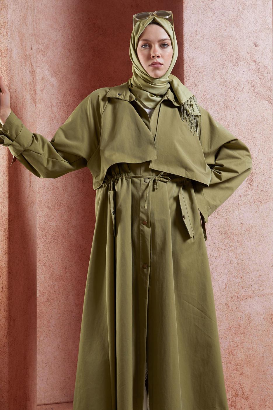 Vêtements hijab VERT TRENCH-COAT À TAILLE NOUÉE T 7201