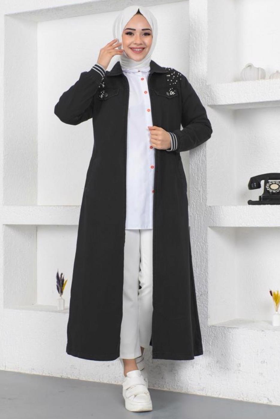 Vêtements hijab NOIR FINITION EN DENIM PERLÉ T 7808