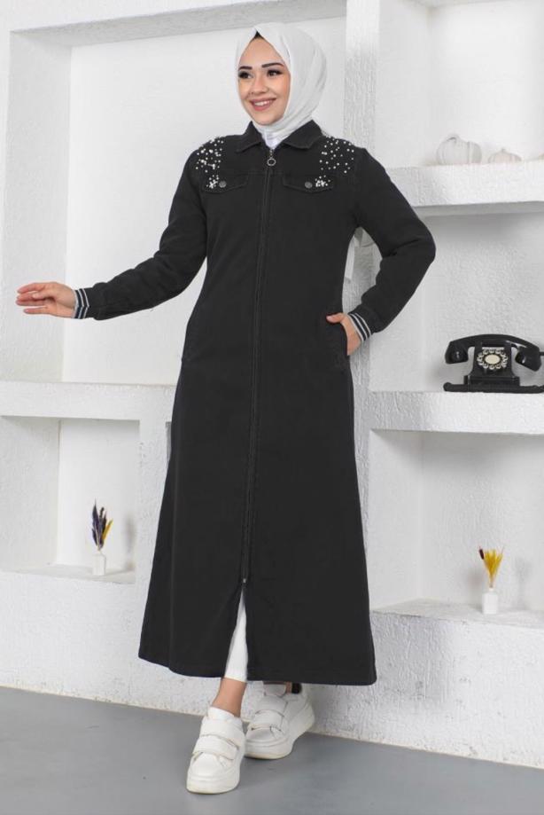 Vêtements hijab NOIR FINITION EN DENIM PERLÉ T 7808 - TRENDTESETTÜR