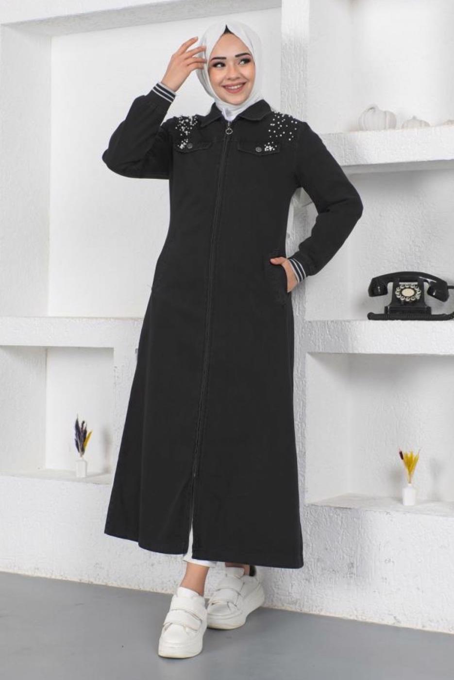 Vêtements hijab NOIR FINITION EN DENIM PERLÉ T 7808