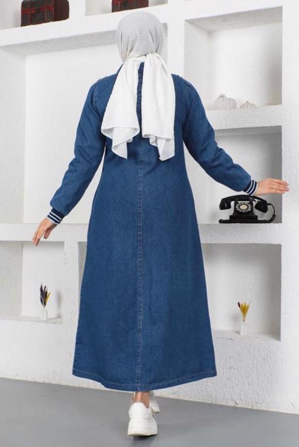 Vêtements hijab BLEU MARINE FINITION EN DENIM PERLÉ T 7808 - TRENDTESETTÜR