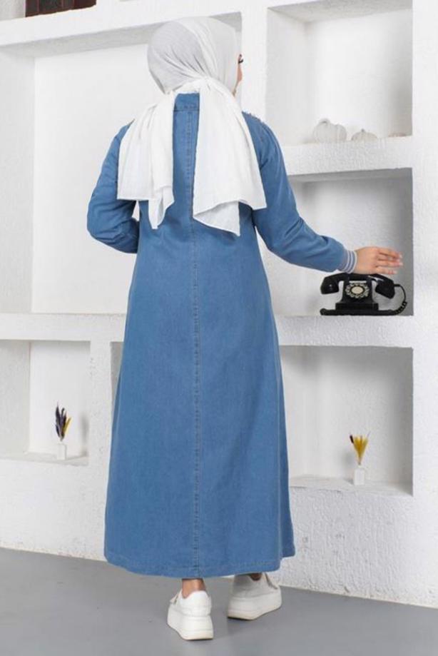 Vêtements hijab BLEU FINITION EN DENIM PERLÉ T 7808 - TRENDTESETTÜR