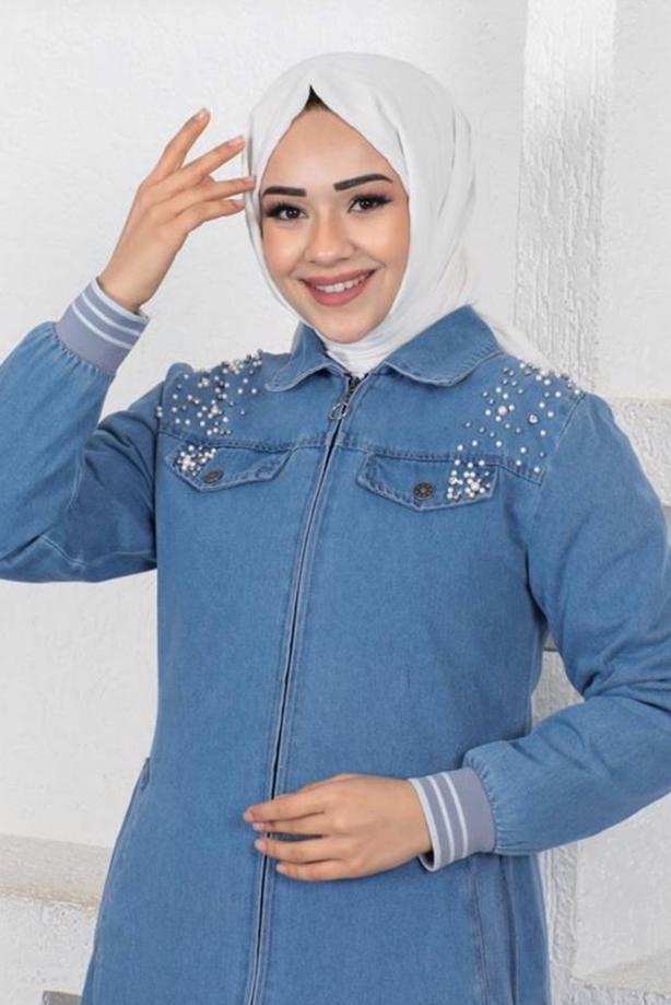 Vêtements hijab BLEU FINITION EN DENIM PERLÉ T 7808 - TRENDTESETTÜR