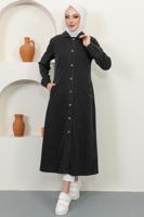 Hijab clothing BLACK SHIRT COLLAR DENIM TRENCH COAT T 9087