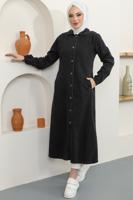 Hijab clothing BLACK SHIRT COLLAR DENIM TRENCH COAT T 9087