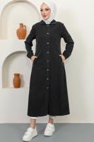 Hijab clothing BLACK SHIRT COLLAR DENIM TRENCH COAT T 9087