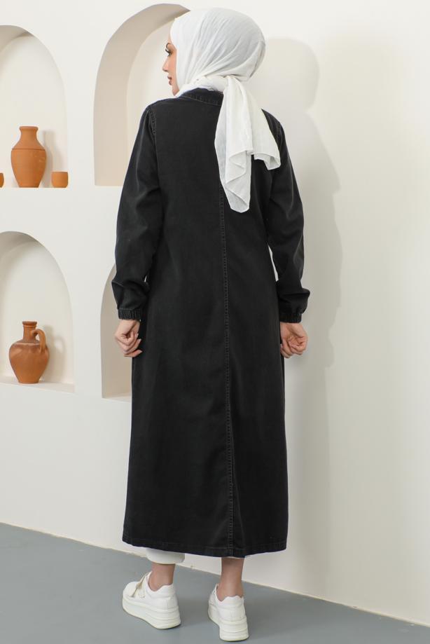 Vêtements hijab NOIR TRENCH-COAT EN JEAN COL CHEMISE T 9087 - TRENDTESETTÜR