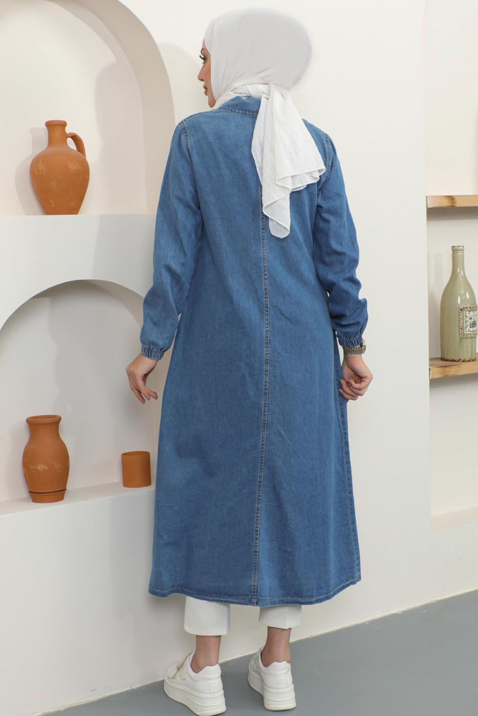Vêtements hijab BLEU MARINE TRENCH-COAT EN JEAN COL CHEMISE T 9087