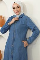 Vêtements hijab BLEU MARINE TRENCH-COAT EN JEAN COL CHEMISE T 9087