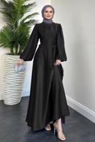 Tesettür giyim SİYAH SATEN ABİYE ELBİSE T 0516