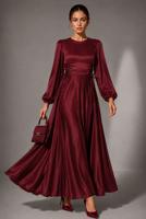 Tesettür giyim BORDO SATEN ABİYE ELBİSE T 0516