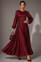 Tesettür giyim BORDO SATEN ABİYE ELBİSE T 0516