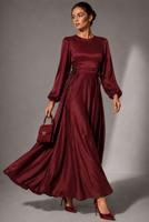 Tesettür giyim BORDO SATEN ABİYE ELBİSE T 0516