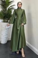 Tesettür giyim HAKİ SATEN ABİYE ELBİSE T 0516